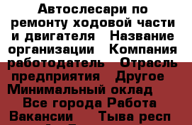 Автослесари по ремонту ходовой части и двигателя › Название организации ­ Компания-работодатель › Отрасль предприятия ­ Другое › Минимальный оклад ­ 1 - Все города Работа » Вакансии   . Тыва респ.,Ак-Довурак г.